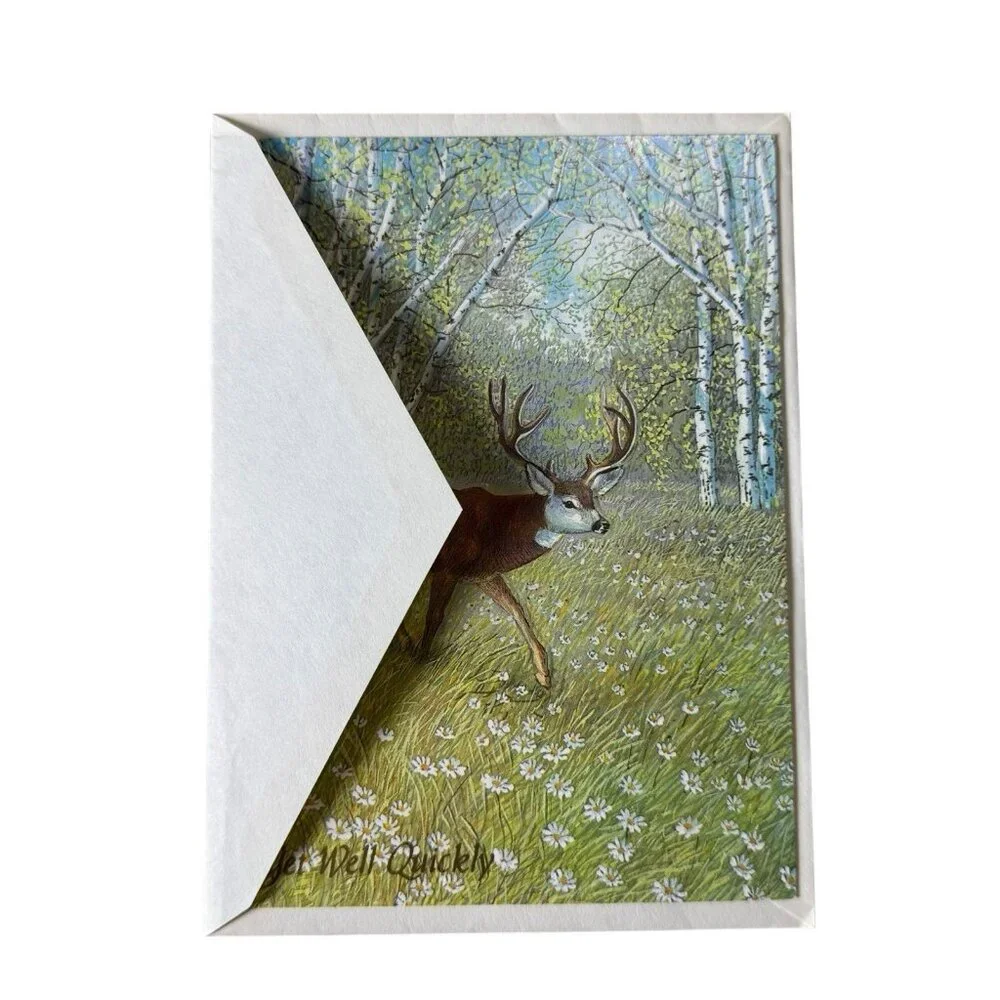 Famous Artists Studios Deer Forest Get Well Quickly Greeting‎ Card Unused USA